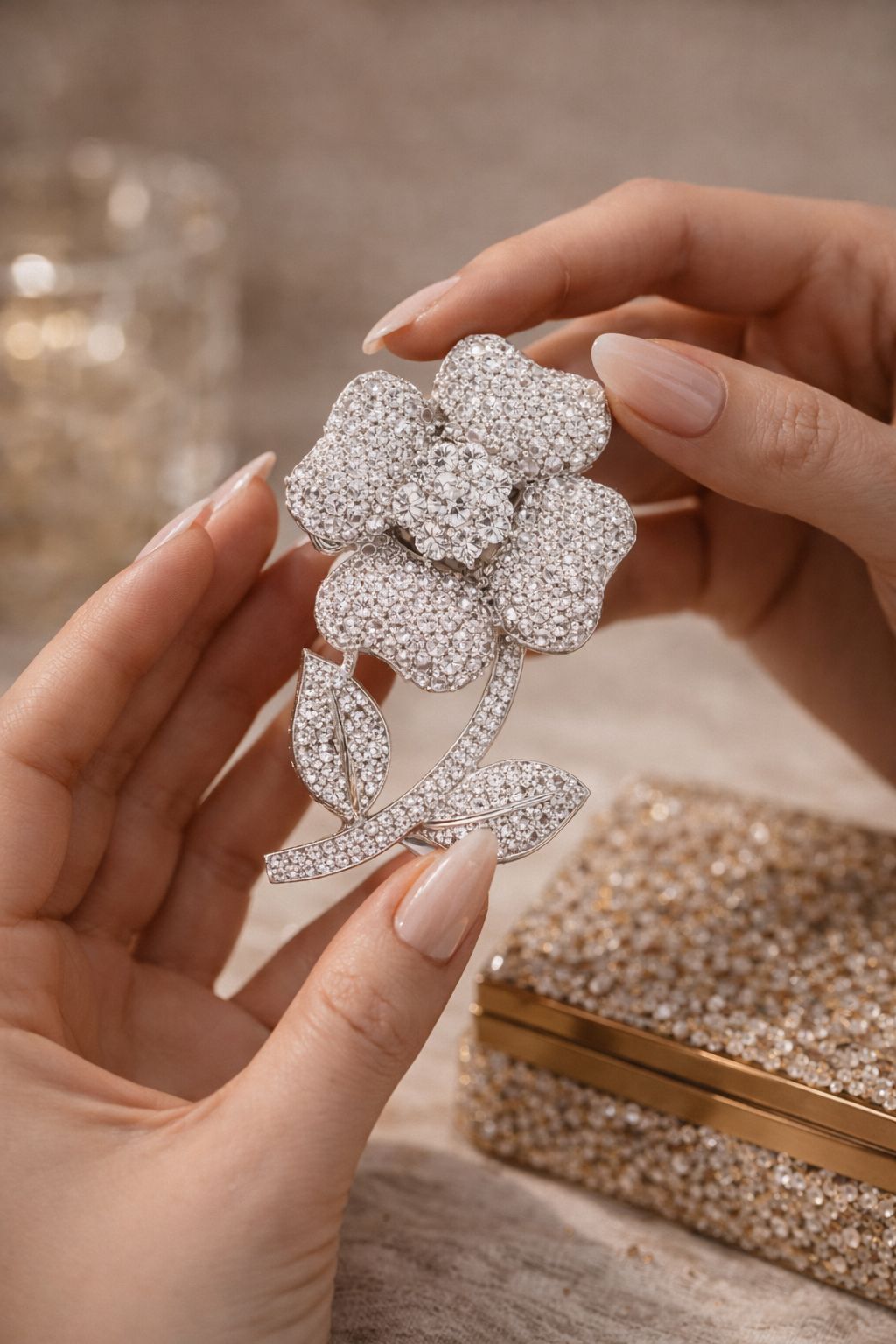 Micro Setting Diamond Studded Unisex Flower Brooch for Men and Women