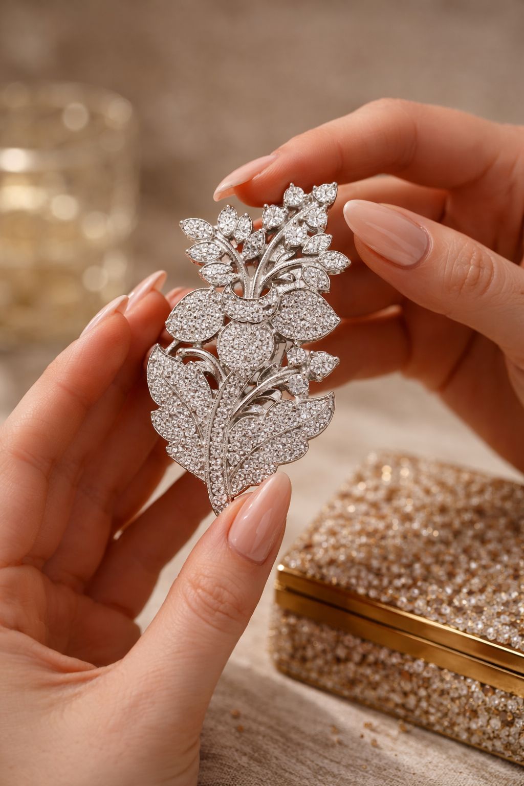 Diamond Studded Intricate Floral Unisex Brooch for Men and Women