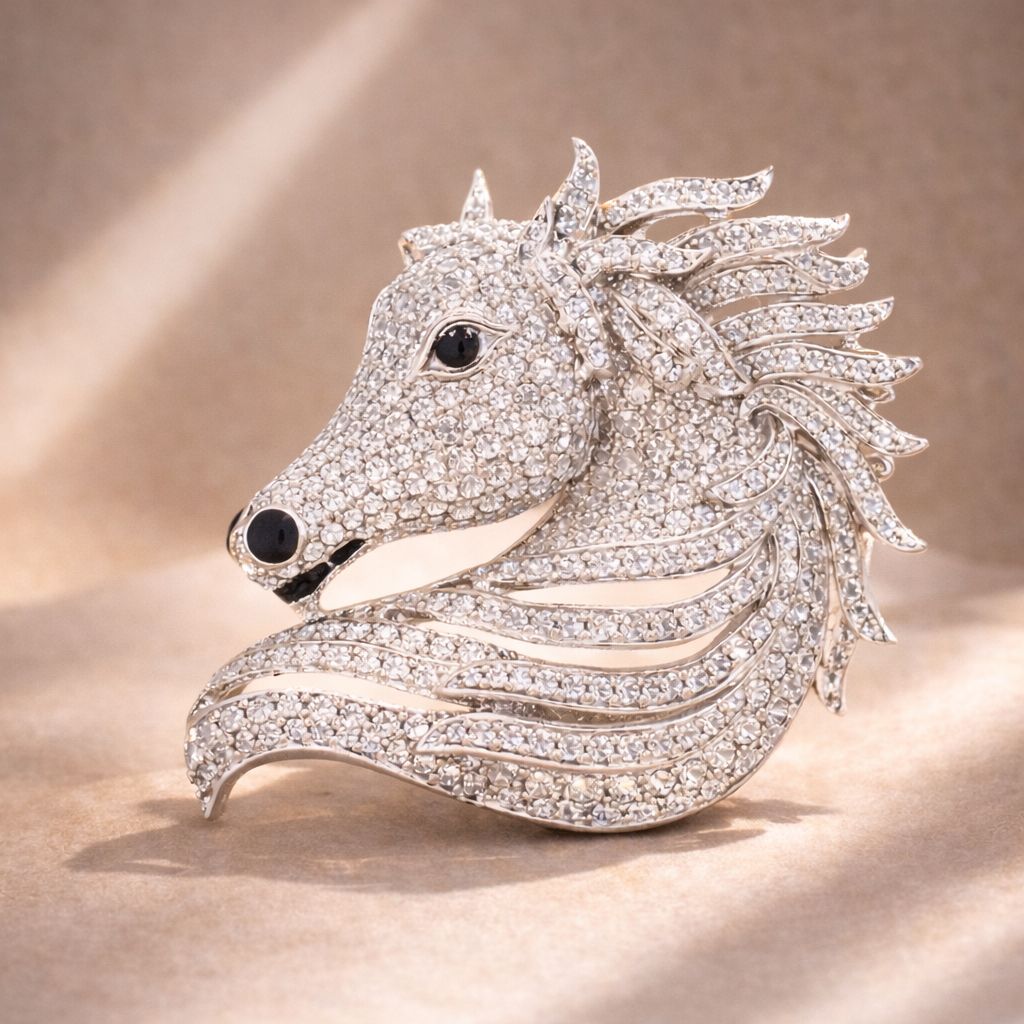Micro Setting Diamond Studded Lucky Horse Unisex Brooch for Men and Women