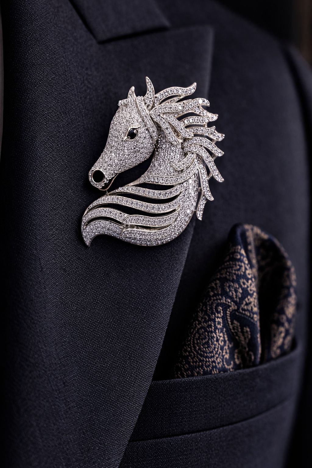 Micro Setting Diamond Studded Lucky Horse Unisex Brooch for Men and Women