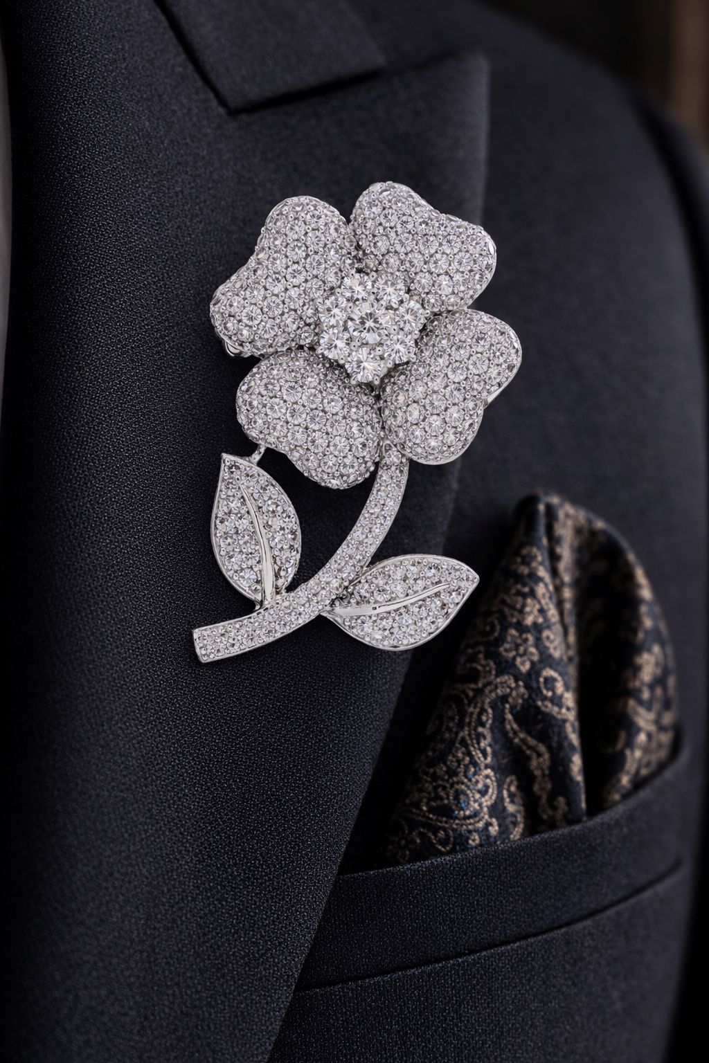 Micro Setting Diamond Studded Unisex Flower Brooch for Men and Women