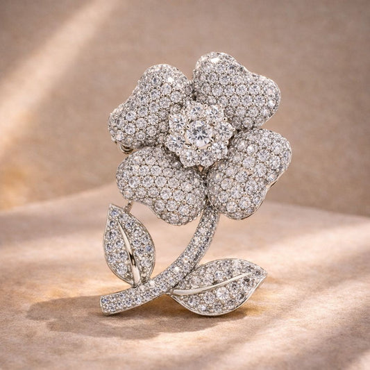 Micro Setting Diamond Studded Unisex Flower Brooch for Men and Women