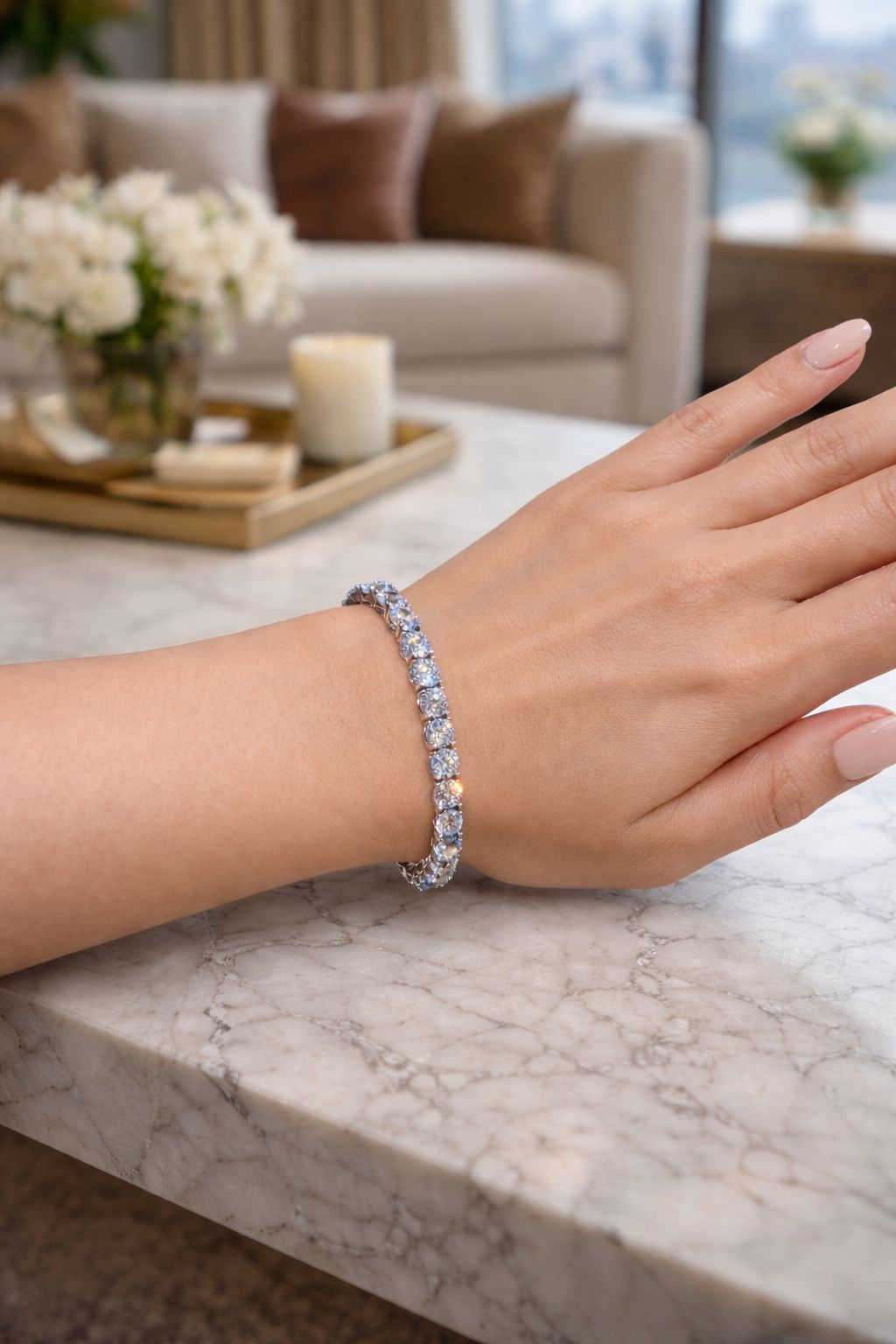 50 Pointer American Diamond Solitaire Classic Anti Tarnish Tennis Bracelet