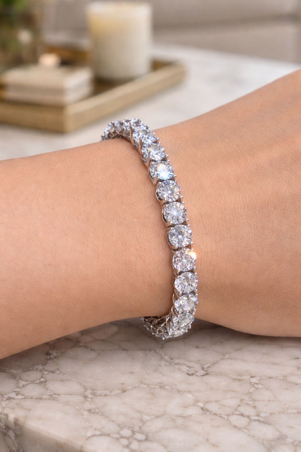50 Pointer American Diamond Solitaire Classic Anti Tarnish Tennis Bracelet