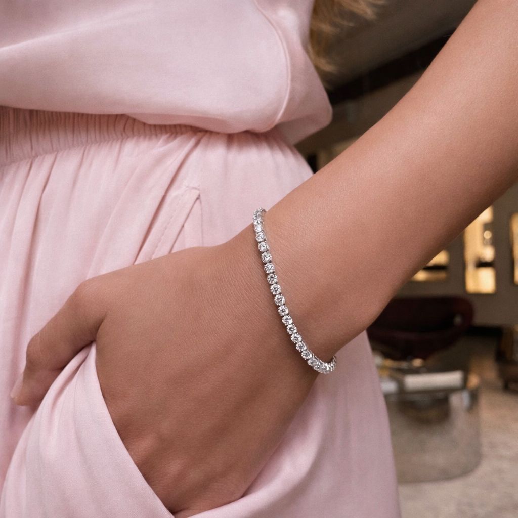 10 Pointer American Diamond Solitaire Classic Anti Tarnish Tennis Bracelet