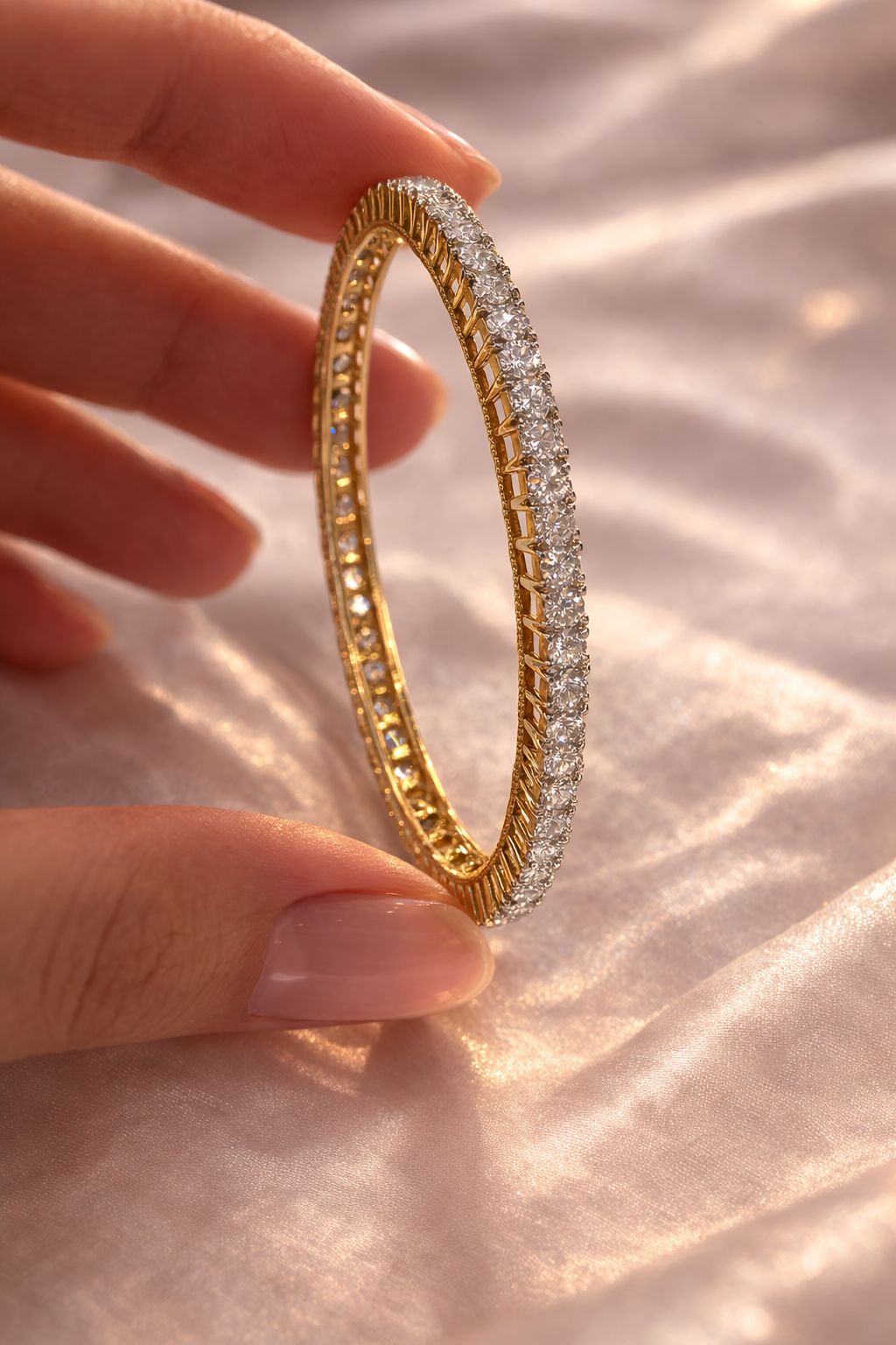 Gold Finish 20 Pointer Solitaire Diamond  Bangles Jodi ( Pair of Two Bangles )