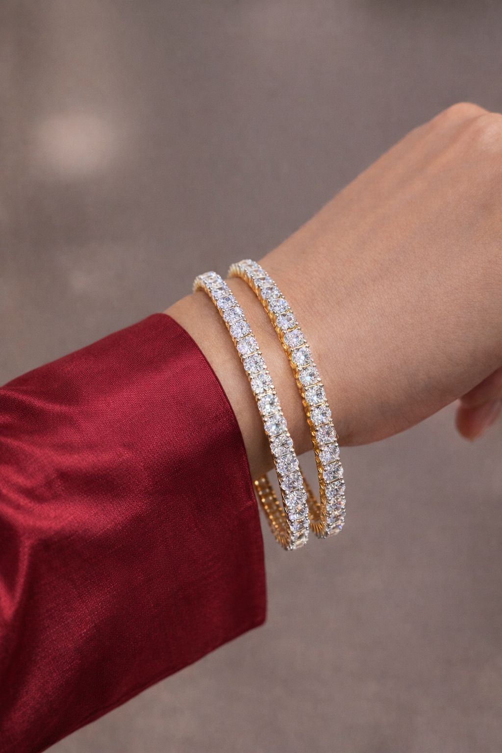 Gold Finish 20 Pointer Solitaire Diamond  Bangles Jodi ( Pair of Two Bangles )
