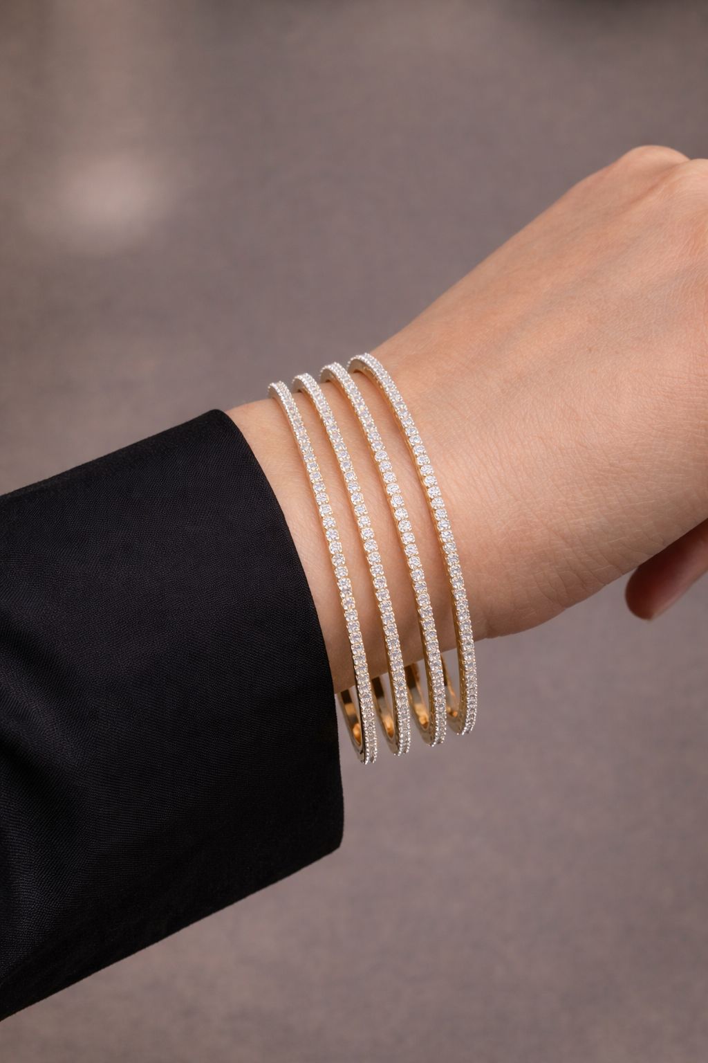 Set of 4 Gold Finish Classic Small Diamond Bangles ( Total 4 Bangles )