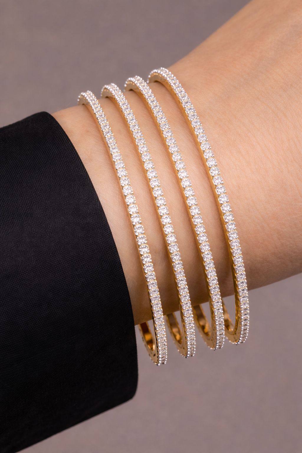 Set of 4 Gold Finish Classic Small Diamond Bangles ( Total 4 Bangles )