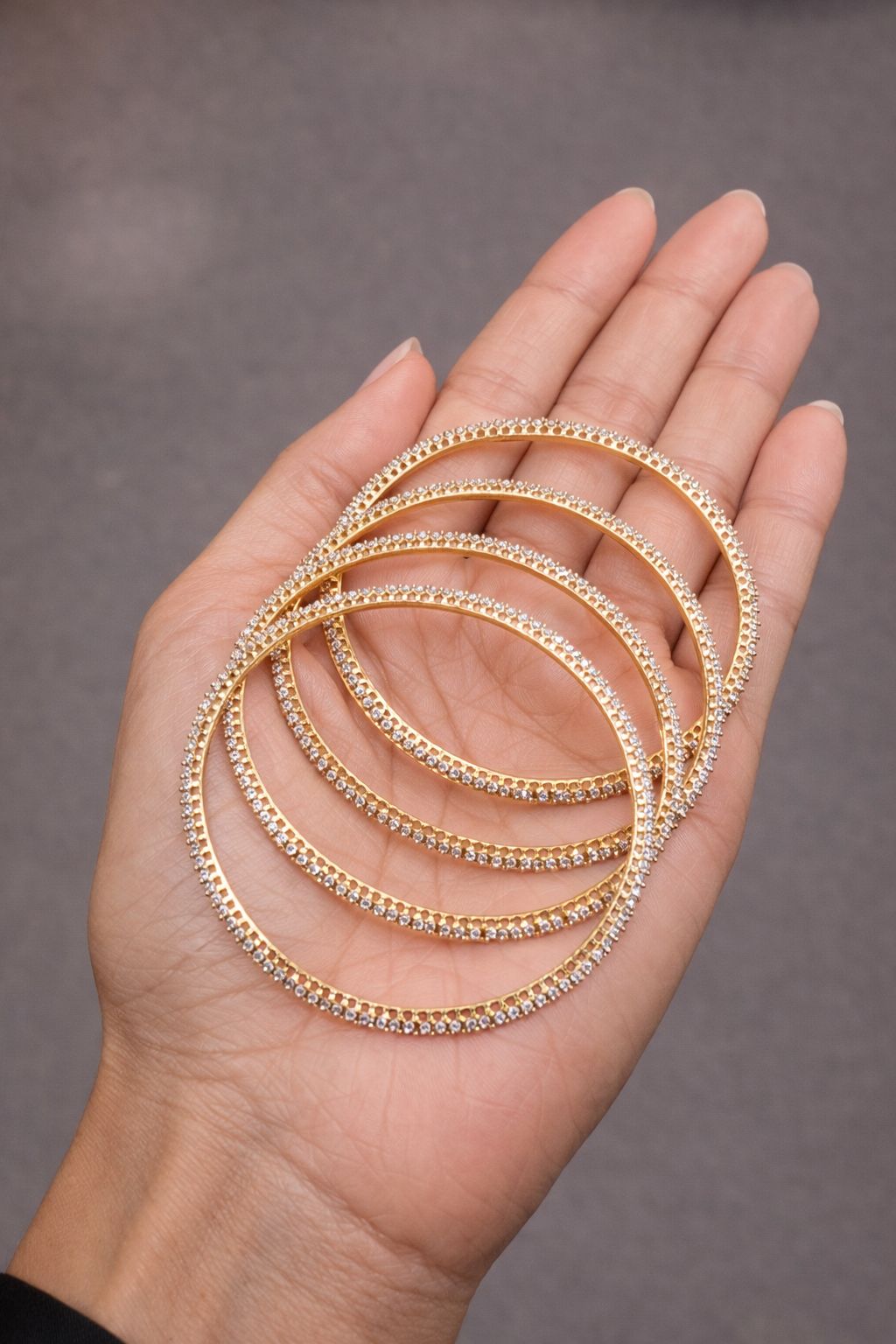 Set of 4 Gold Finish Classic Small Diamond Bangles ( Total 4 Bangles )