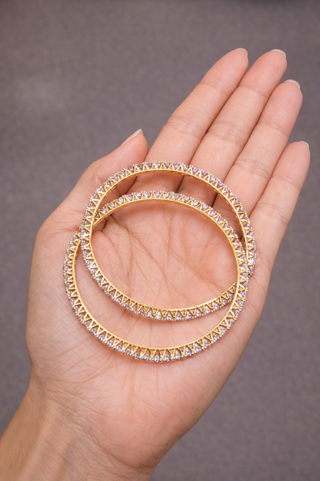 Gold Finish 20 Pointer Solitaire Diamond  Bangles Jodi ( Pair of Two Bangles )