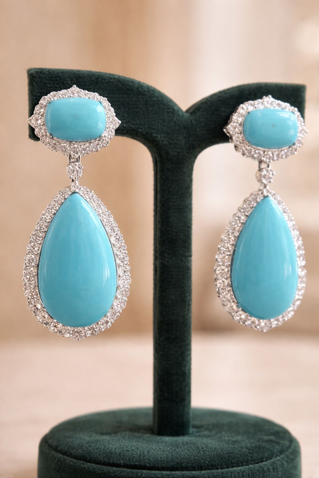 Turquoise Blue American Diamond Studded Premium Lara Party Earrings