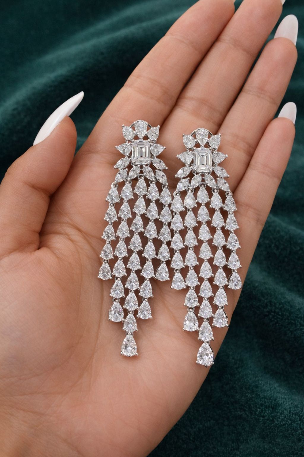 Premium American Diamond Drop Solitaire Womens Chandeliar Long Party Earrings