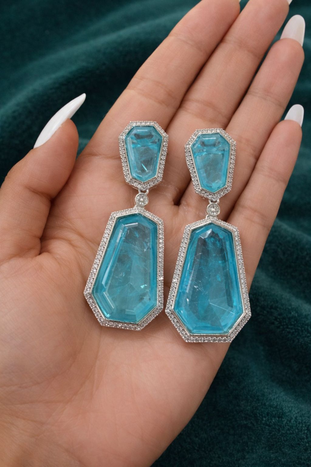 Blue Crystal American Diamond Premium Party Long Earrings