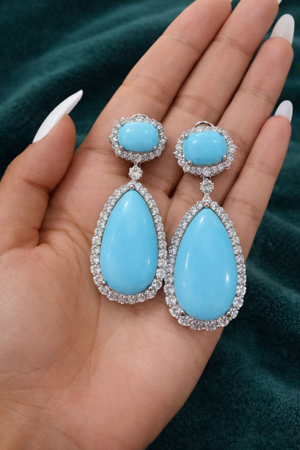 Turquoise Blue American Diamond Studded Premium Lara Party Earrings