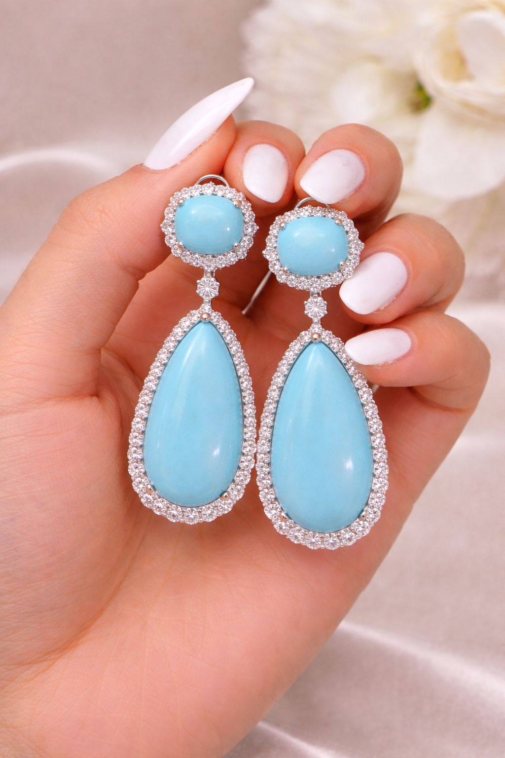 Turquoise Blue American Diamond Studded Premium Lara Party Earrings