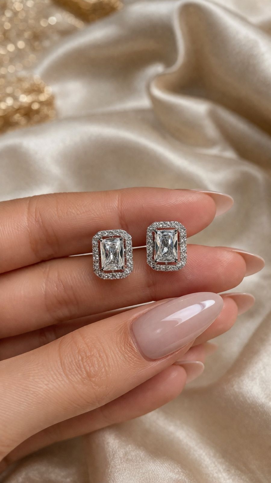 Emerald Cut Solitaire Daisy Anti Tarnish Everyday Studs