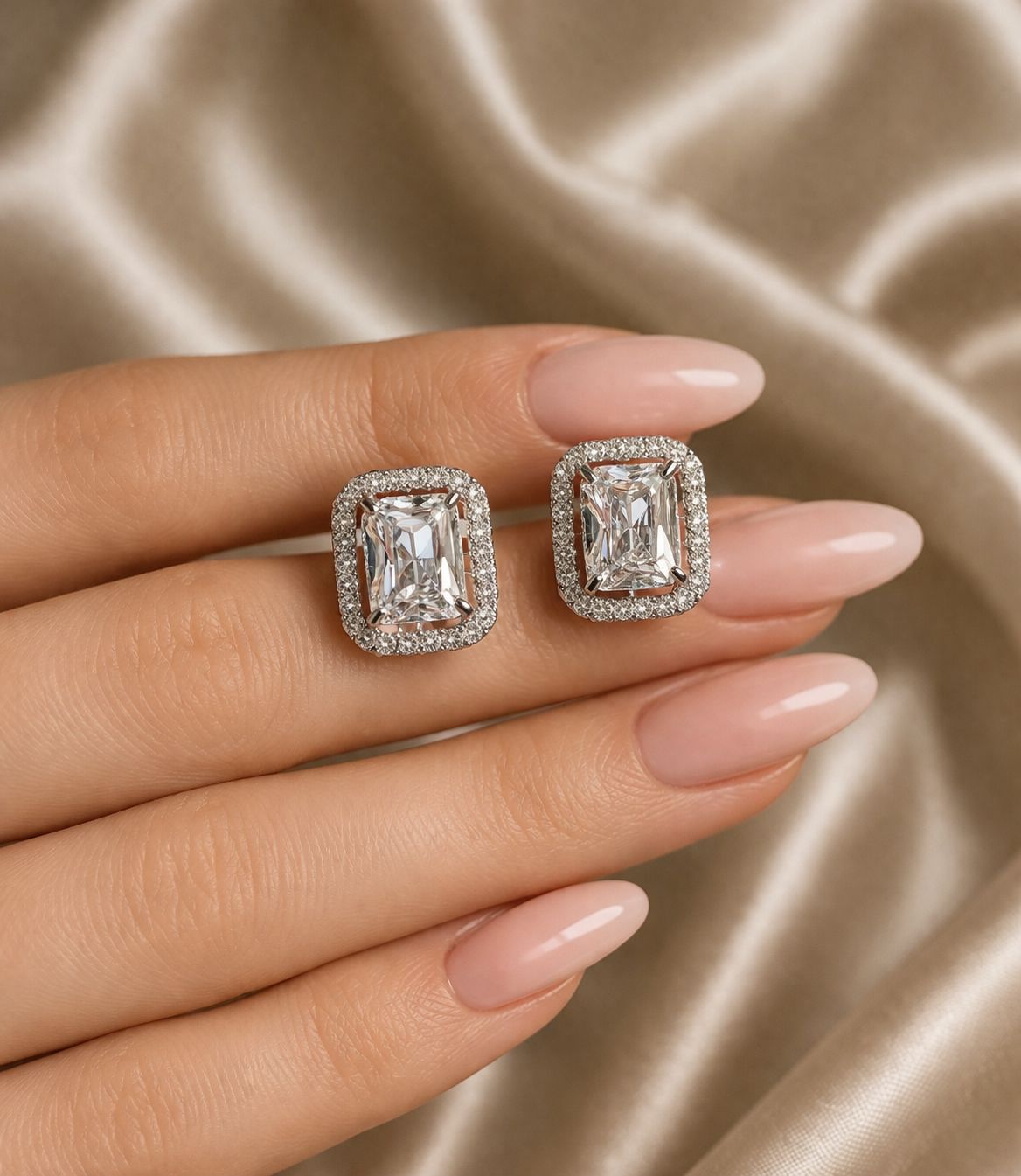 Emerald Cut Solitaire Daisy Anti Tarnish Everyday Studs