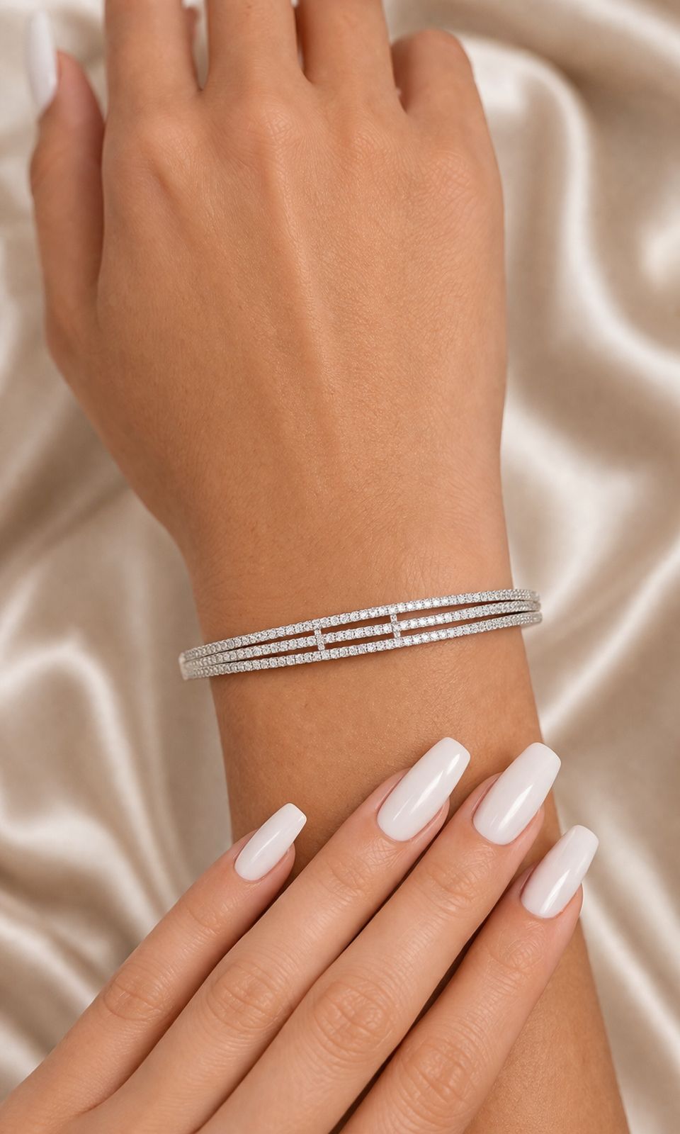 American Diamond Studded Three Line Bonita Openable Bracelet