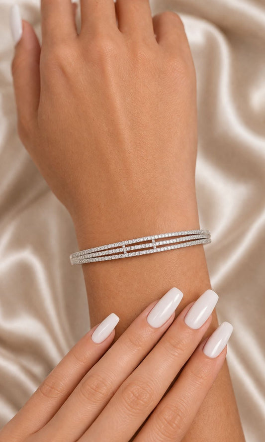 American Diamond Studded Three Line Bonita Openable Bracelet