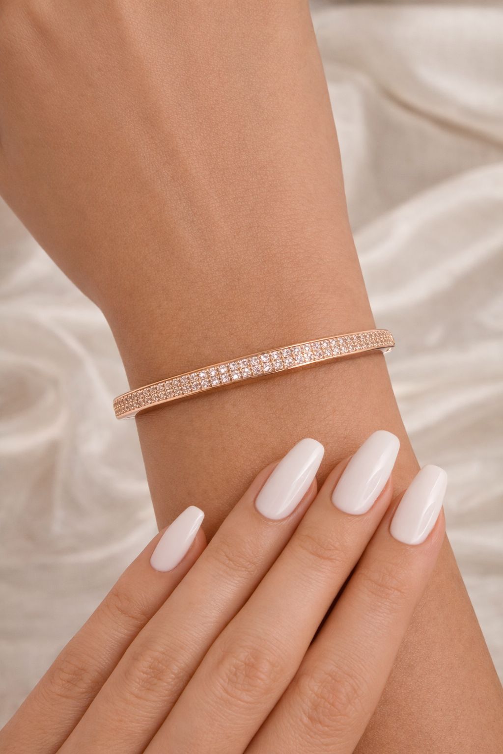 Premium Rose Gold Luxury Brand Inspired American Diamond Micro Setting Helly Openable Bracelet