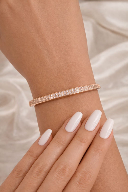 Premium Rose Gold Luxury Brand Inspired American Diamond Micro Setting Helly Openable Bracelet