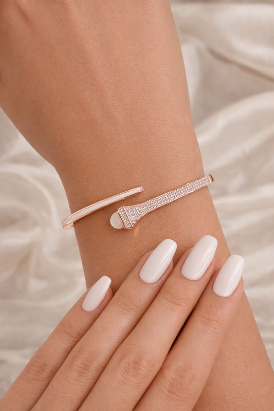 Premium Rose Gold Finish Foxy Openable Bracelet with White Enamel Detailing