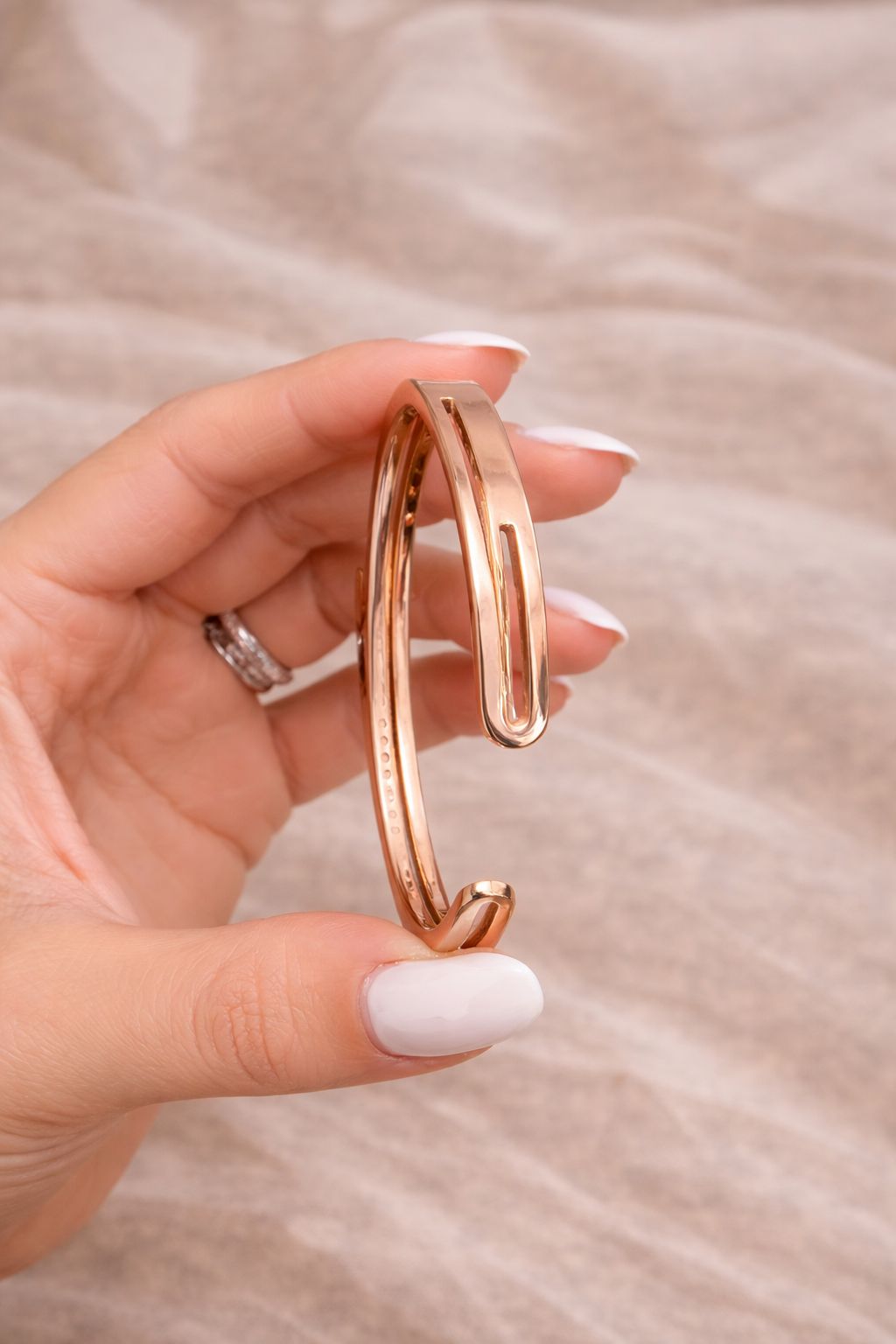 Premium Rose Gold Finish Three Line Nexa Openable Bracelet with Black Enamel Detailing