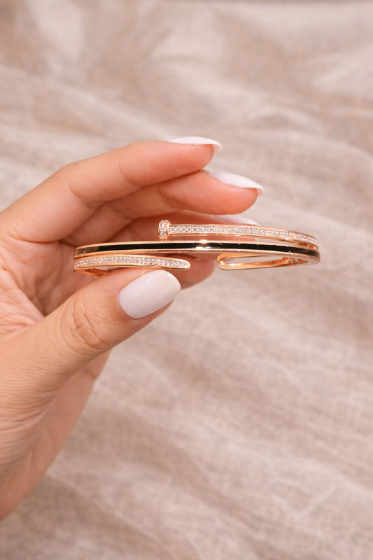 Premium Rose Gold Finish Three Line Nexa Openable Bracelet with Black Enamel Detailing