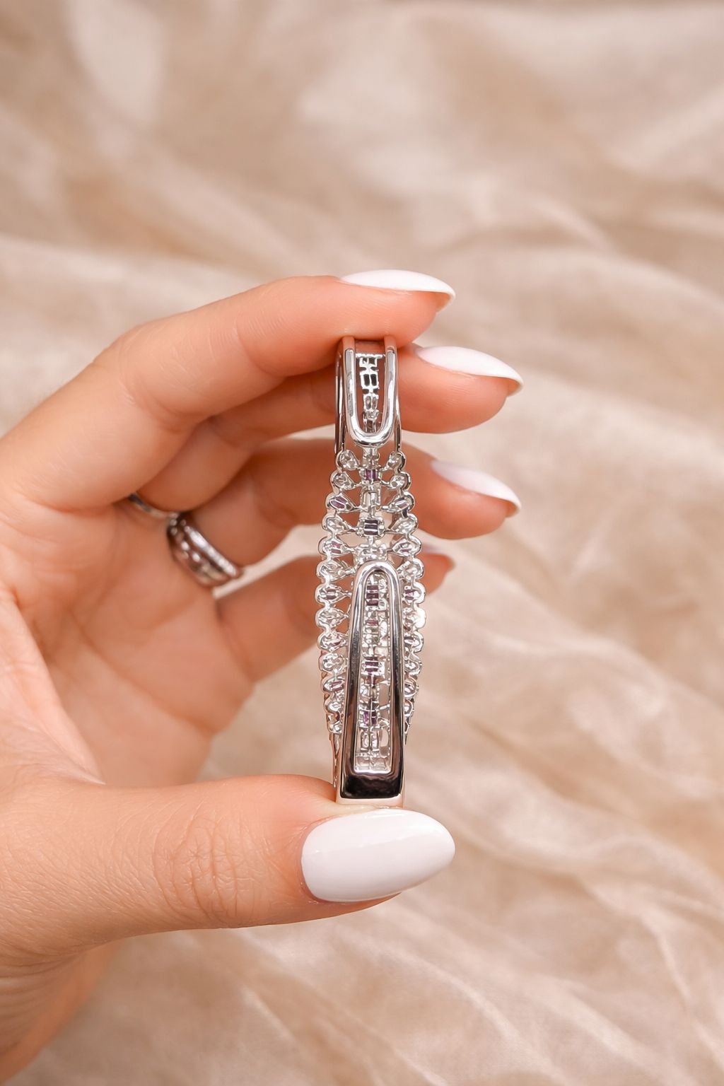 Premium American Diamond Baguette Pressure Setting Bridal Sia Openable Kada Bracelet with Ruby Detailing