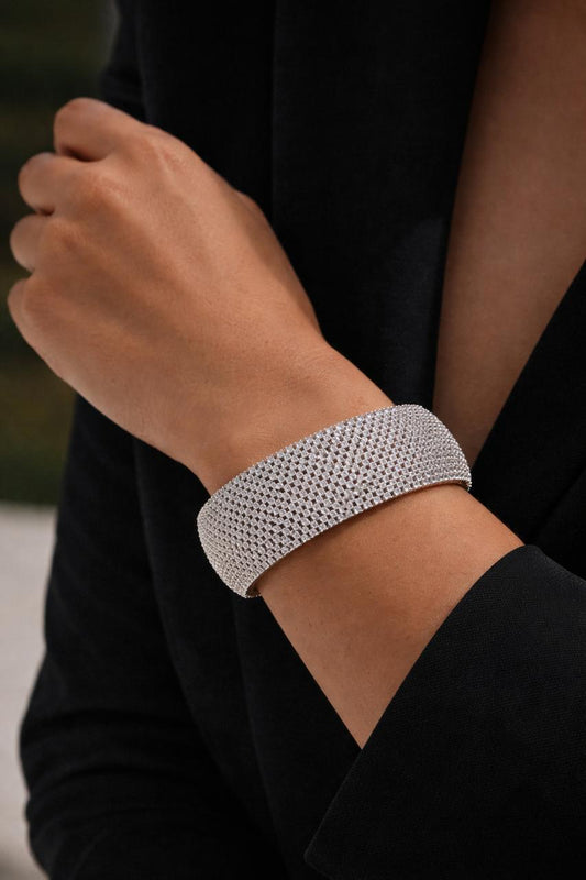 Premium Micro Setting Broad Diamond Openable Womens Bracelet