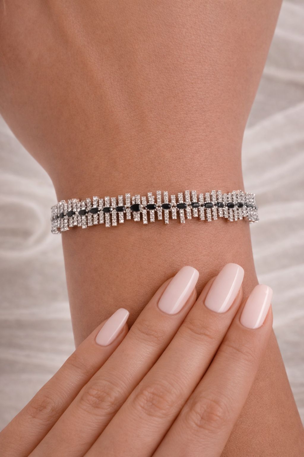 Premium American Diamond Zebra Openable Bracelet with Black Enamel Detailing