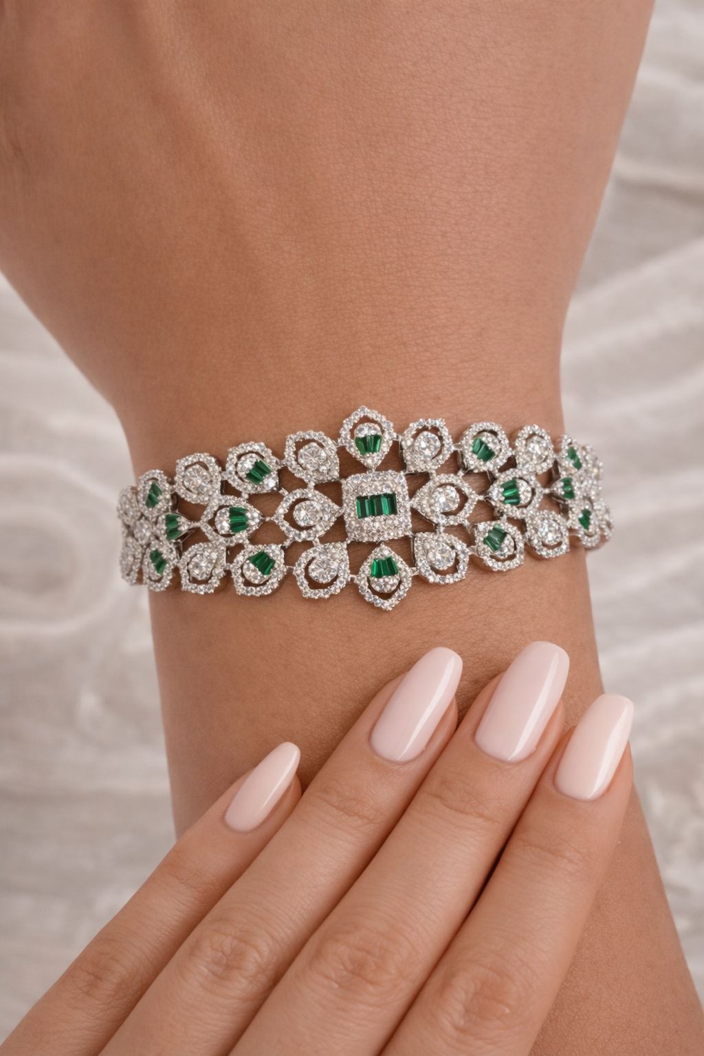 Premium Octa Setting Hydro Emerald Broad Bridal Zina Openable Kada Bracelet