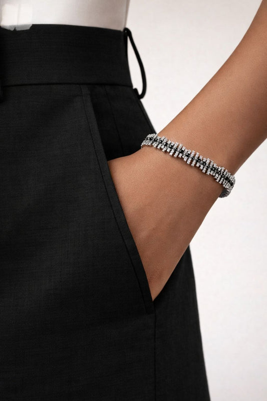 Premium American Diamond Zebra Openable Bracelet with Black Enamel Detailing