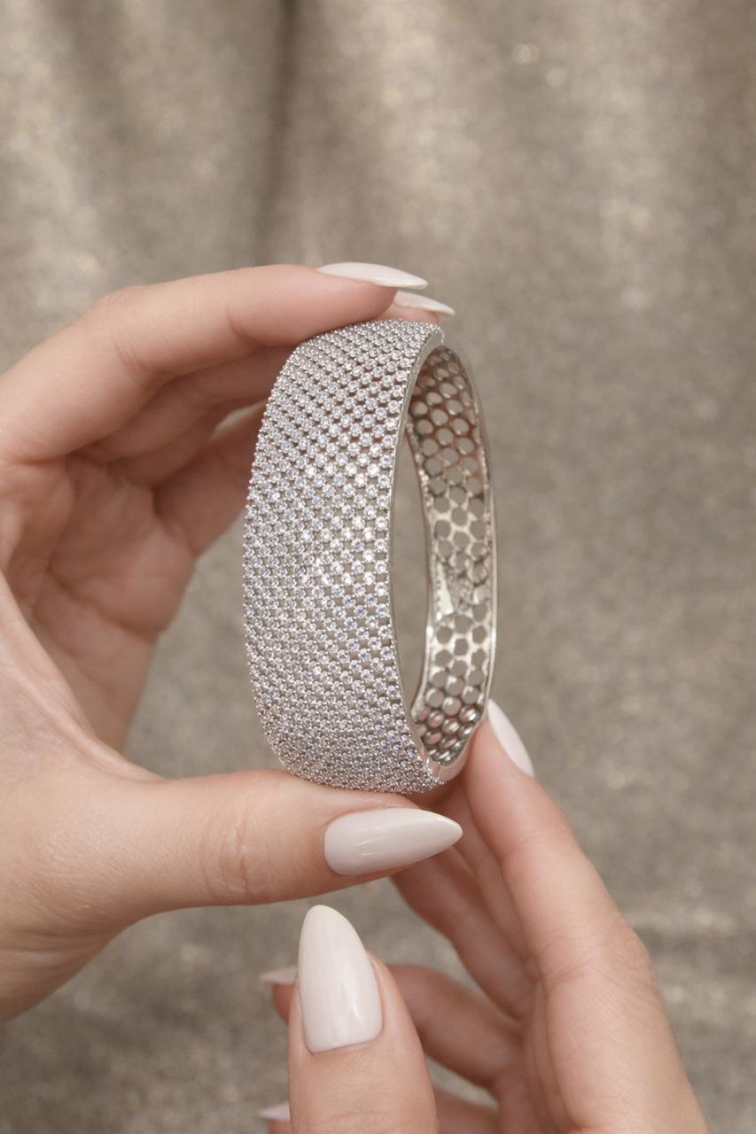Premium Micro Setting Broad Diamond Openable Womens Bracelet