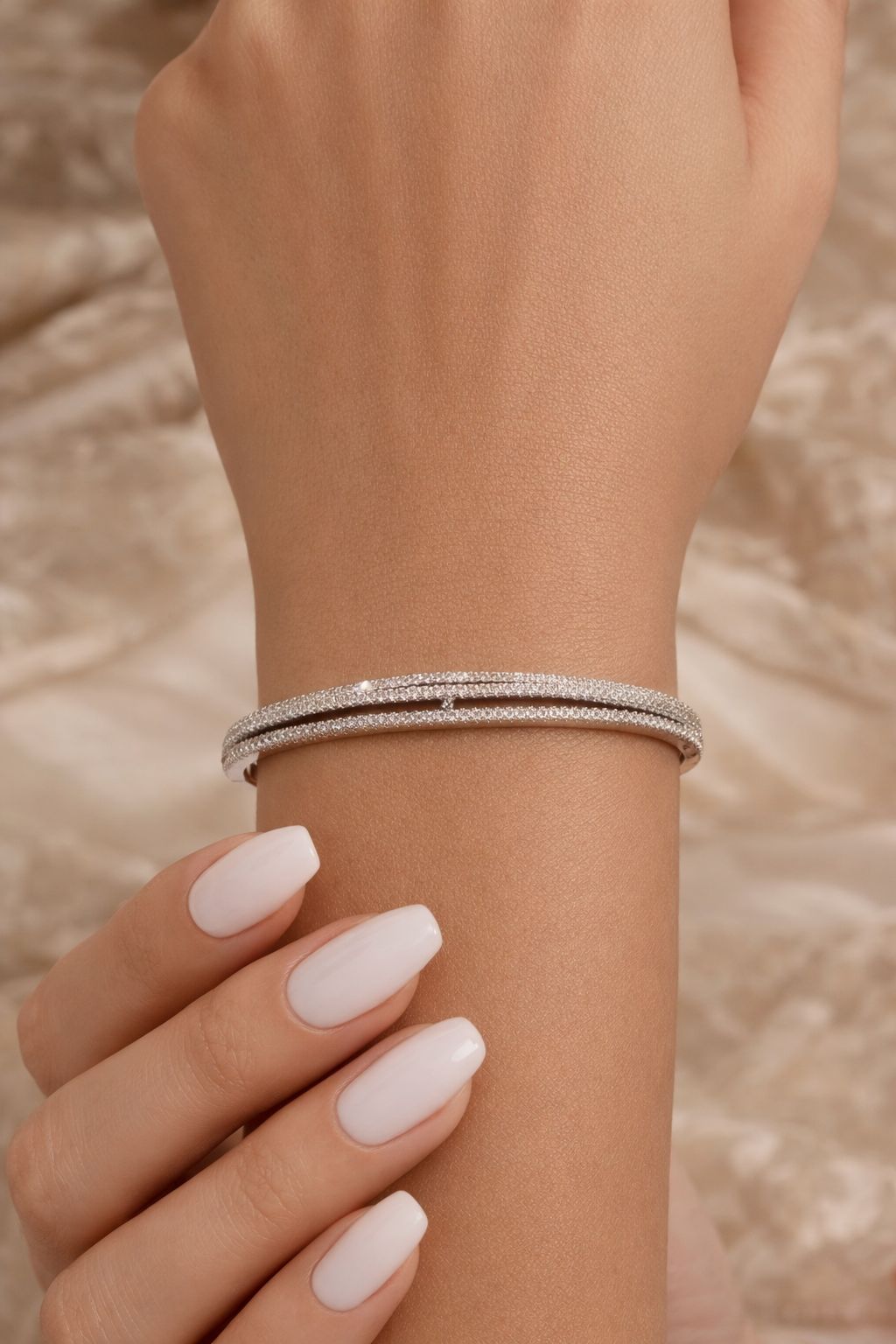 American Diamond Studded Three Line Bonita Openable Bracelet
