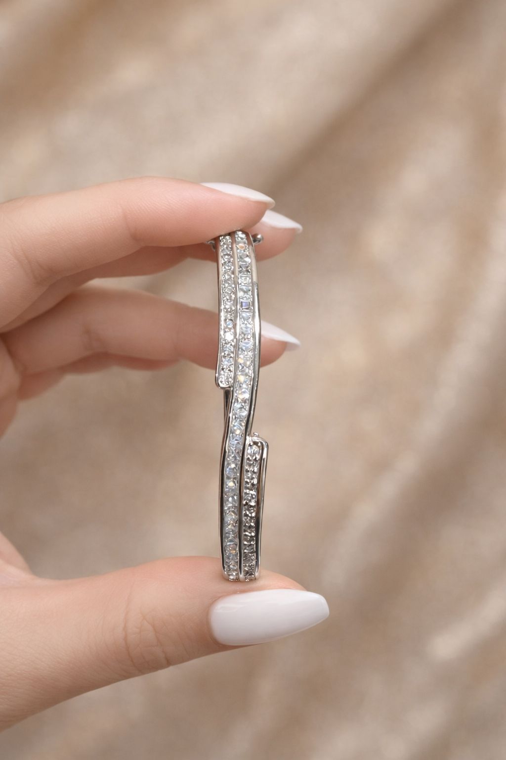American Diamond Studded Layered Morina Bracelet in a White Gold Finish