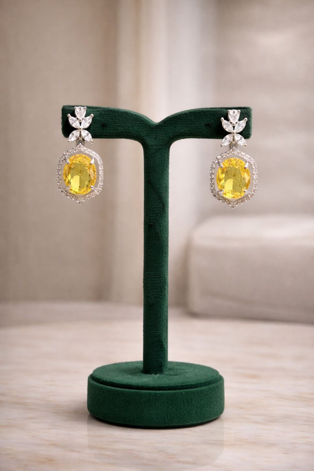 Premium Oval Yellow Diamond Women's Party Cocktail Earrings