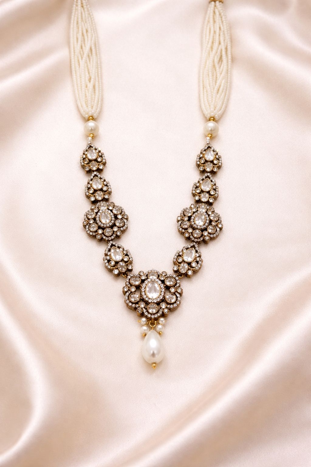 Antique Finish Pearl Beading Necklace Set