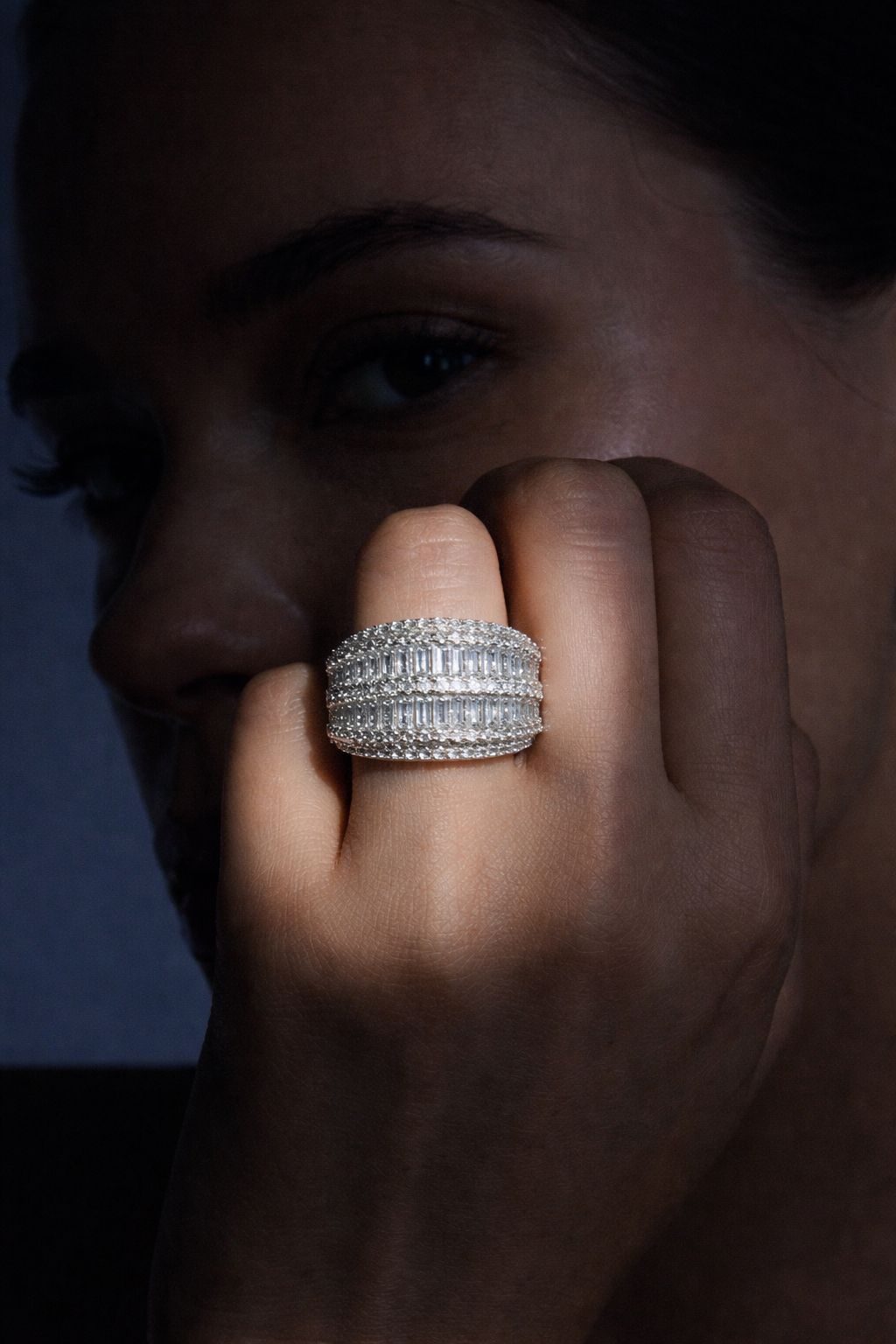 American Diamond Baguette Chunky Foxia Cocktail Ring