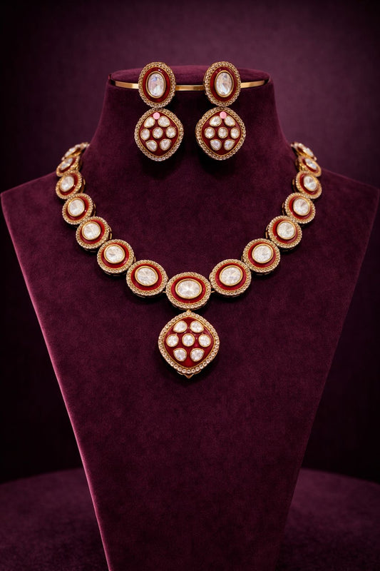 Ruby Enamel Polki Diya Bridal Necklace Set
