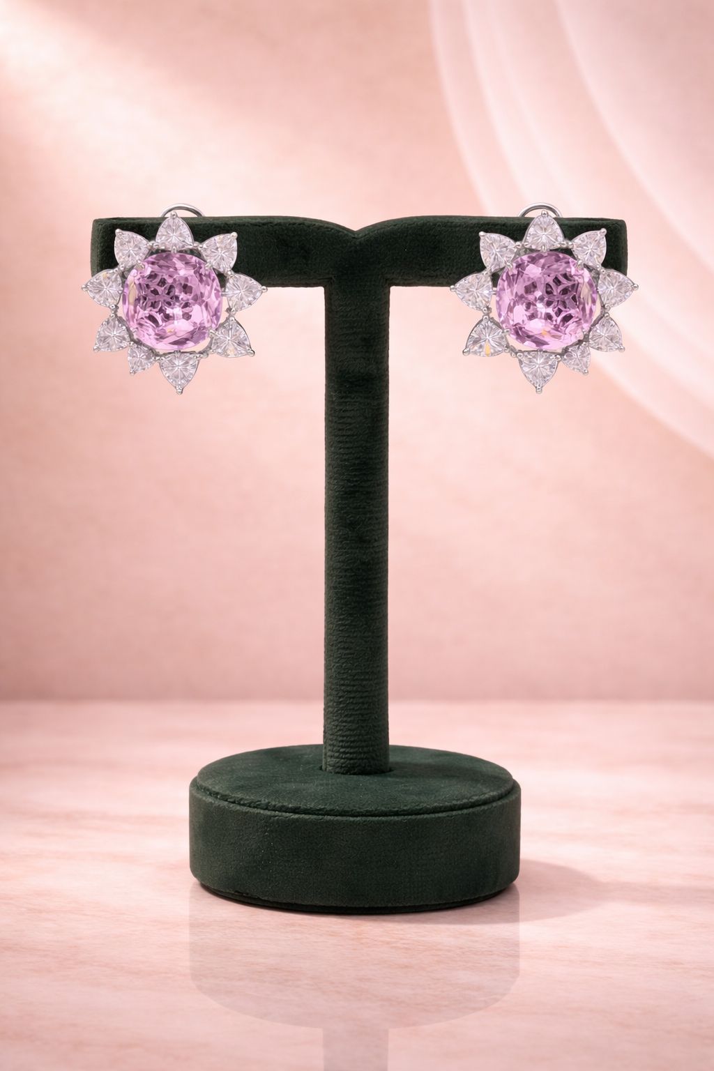 Premium Pink Diamond Chunky Floral Party Stud Earrings for Women