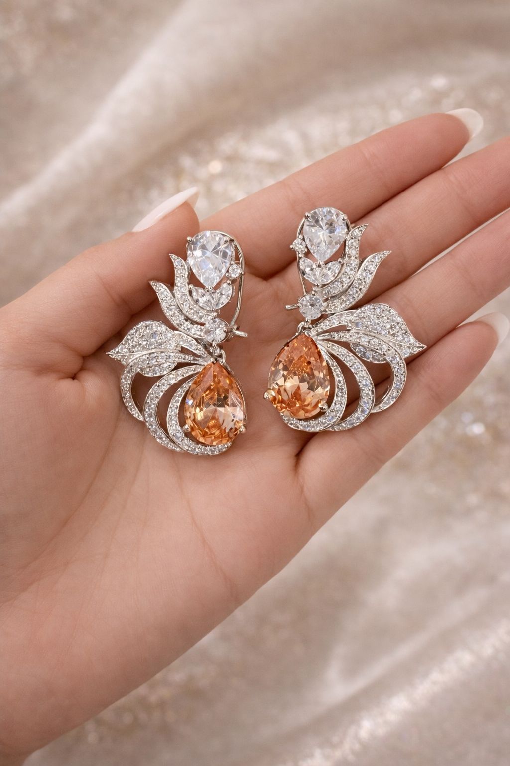 Premium Drop Solitaire Citrine Fire Diamond Statement Party Earrings for Women