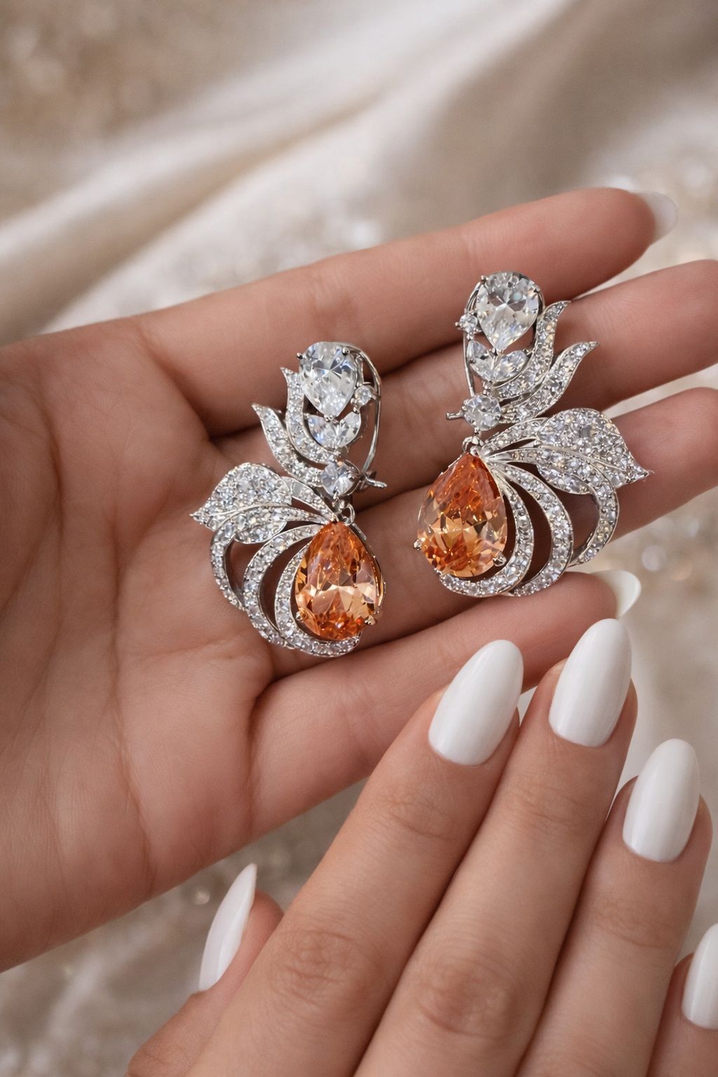 Premium Drop Solitaire Citrine Fire Diamond Statement Party Earrings for Women