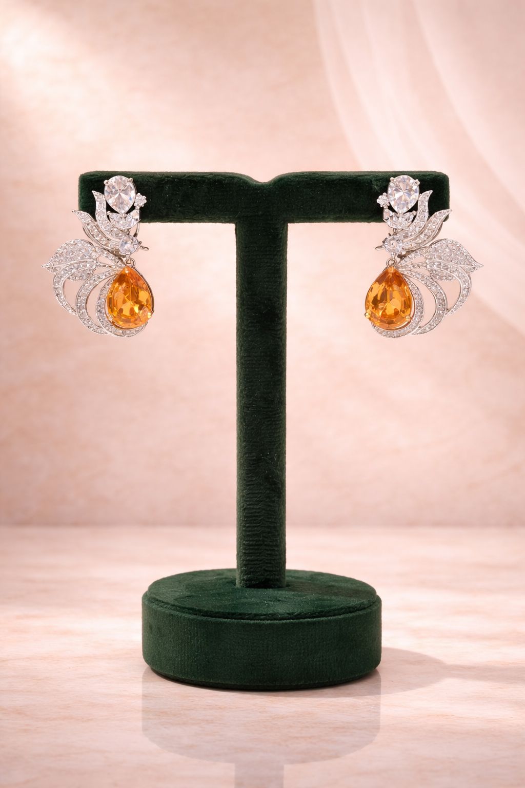 Premium Drop Solitaire Citrine Fire Diamond Statement Party Earrings for Women
