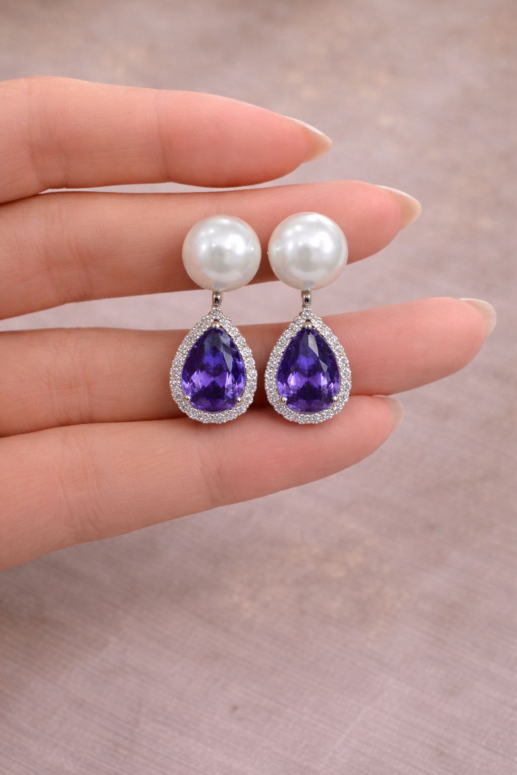 Detachable Pearl and Deep Blue Drop Solitaire Anti Tarnish Earrings for Women