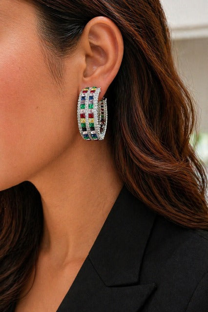 Premium Multi Coloured Diamond Chunky Party Hoop Earrings for Women