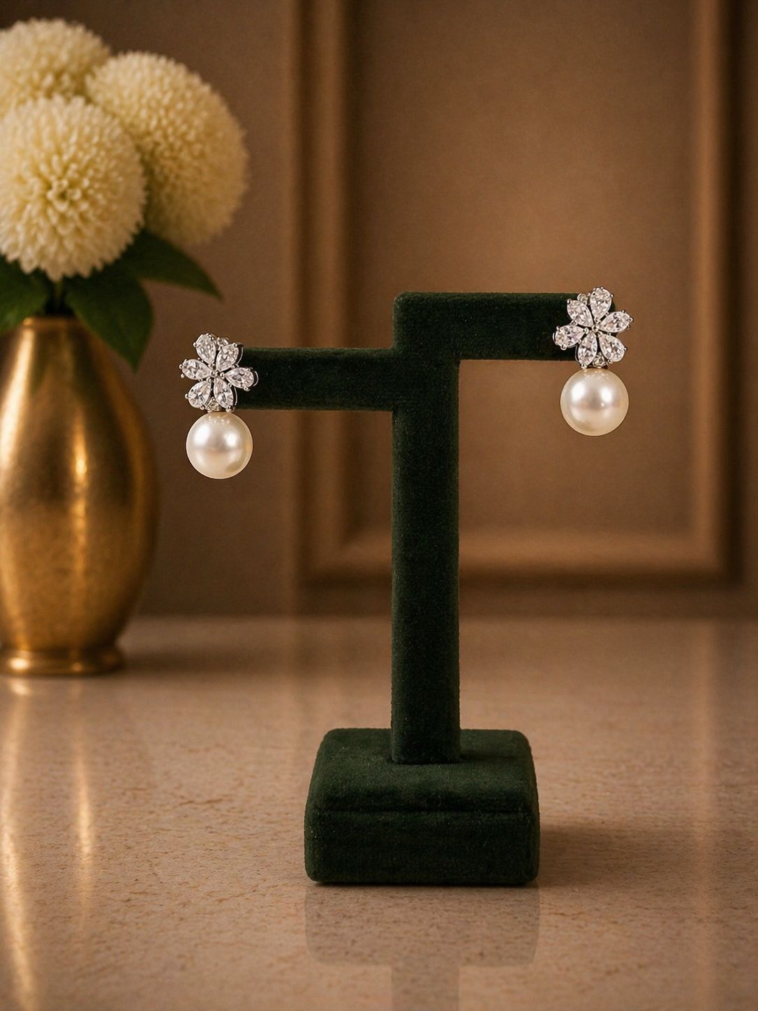 American Diamond Myra Fresh Water Pearl Party Earrings