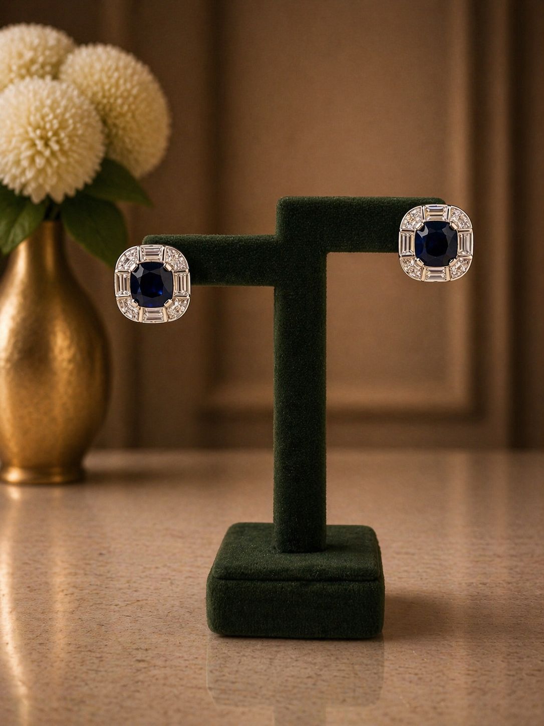 Premium Deep Blue Cushion Cut Statement Party Stud Earrings for Women