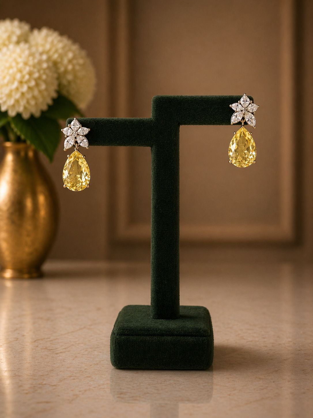 Premium Yellow Drop Diamond and Multi Solitaire Womens Party Earrings